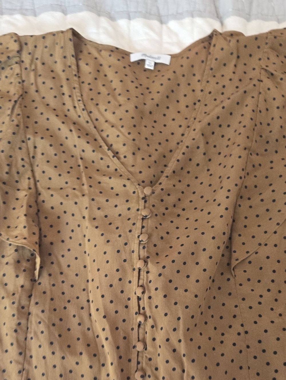 Madewell Gold Polka Dot V-Neck Silk Blouse